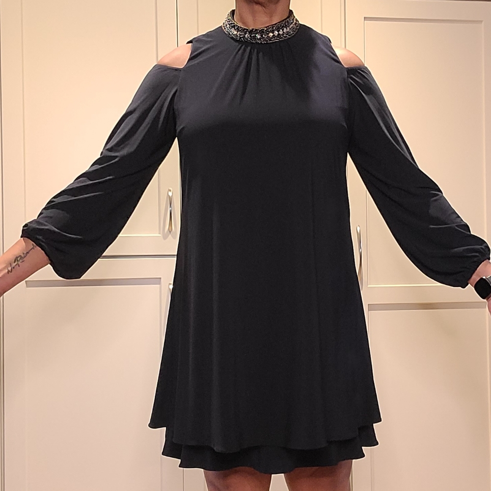 X by XSCAPE Nacy blue "cold shoulder" dress, size 12